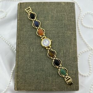 Vintage Gold Scarab Watch with Mother of Pearl Dial